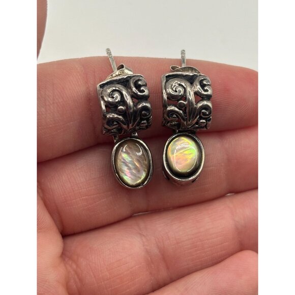 Abalone & Sterling Silver 925 Earrings With Intricate Design - Picture 12 of 12
